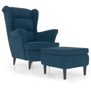 vidaXL Ohrensessel mit Hocker Blau Samt