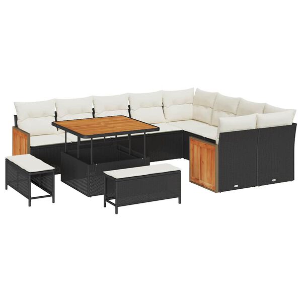 vidaXL Gartensofa-set mit Kissen 12 pcs Schwarz und Creme