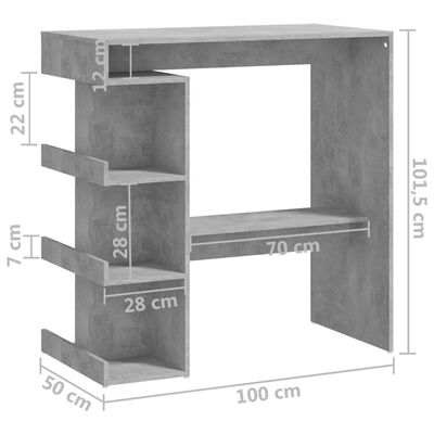 vidaXL Bartisch mit Regal Betongrau 100x50x101,5 cm Holzwerkstoff