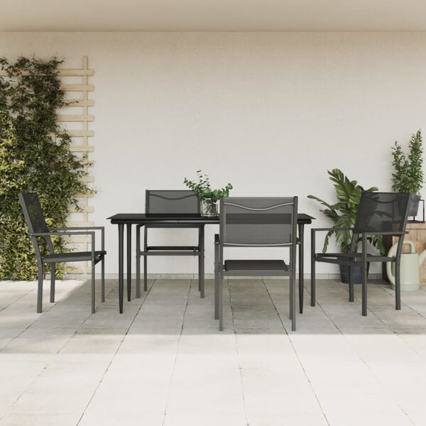 vidaXL 5-tlg. Garten-Essgruppe Schwarz Stahl und Textilene
