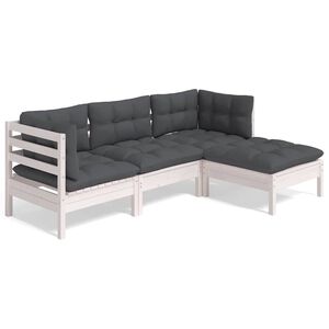 vidaXL 4-tlg. Garten-Lounge-Set mit Kissen Wei&szlig; Kiefernholz
