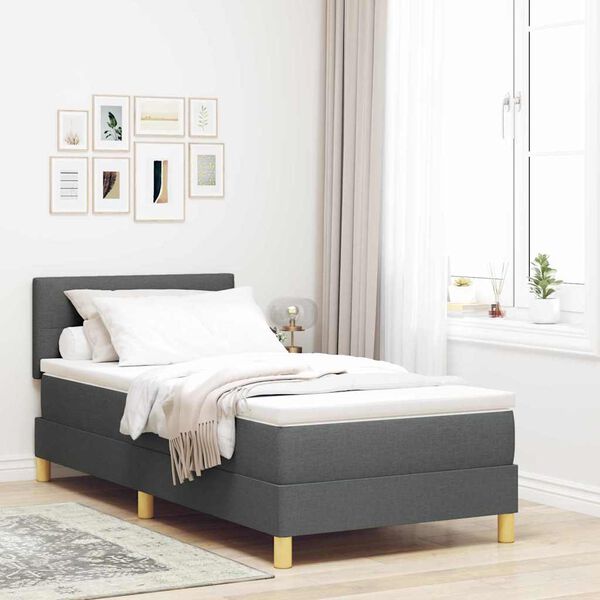 vidaXL LED Boxspringbett mit Matratze Dunkelgrau 90 x 200 cm Stoff