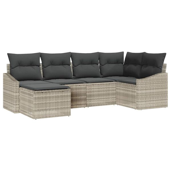 vidaXL Sofa Set mit Kissen 6 pcs Hellgrau Poly-Rattan