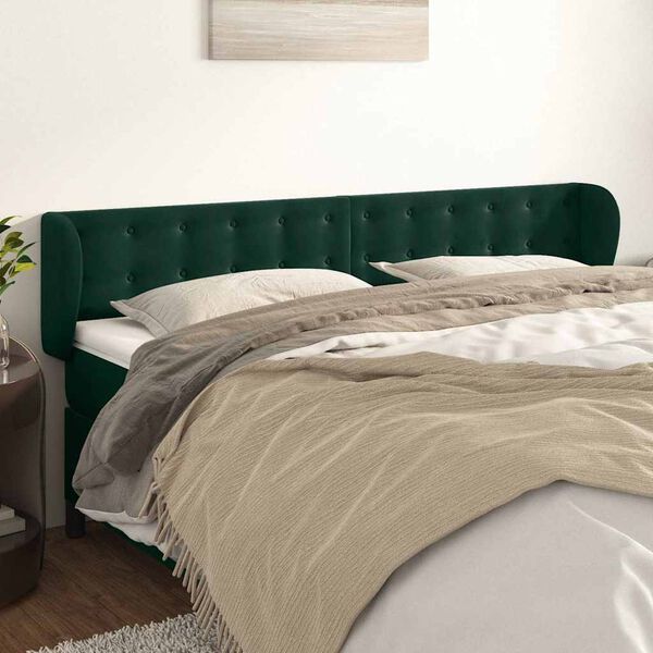 vidaXL Kopfteil mit Ohren Dunkelgr&uuml;n 203x23x78/88 cm Samt