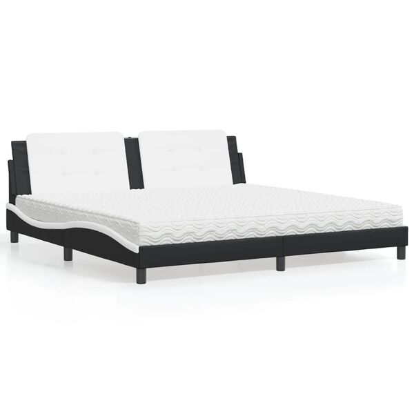 vidaXL Bett mit Matratze "Zadar" Schwarz und Wei&szlig; 200x200 cm Kunstleder