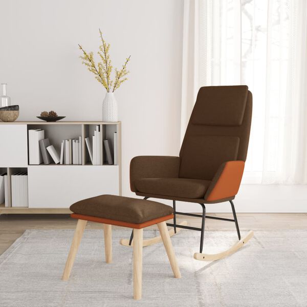 vidaXL Schaukelsessel mit Hocker Braun Stoff