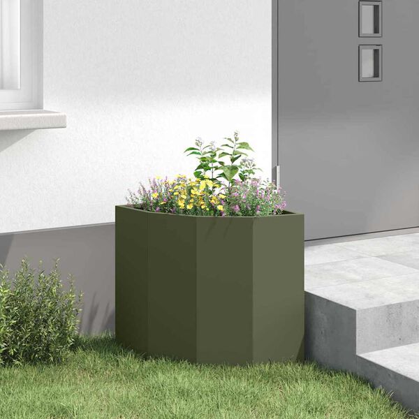 vidaXL Eckpflanzer Olivgr&uuml;n 45 x 45 x 50 cm Stahl