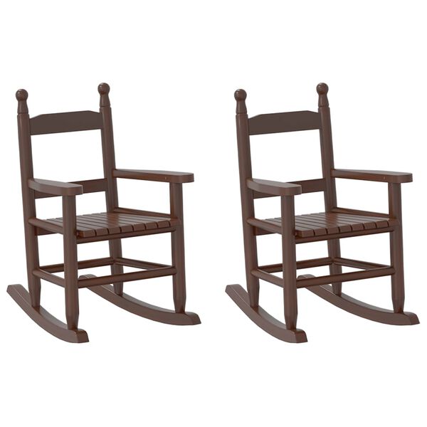 vidaXL Schaukelstuhl f&uuml;r Kinder 2 Stk. Braun Massivholz Pappel
