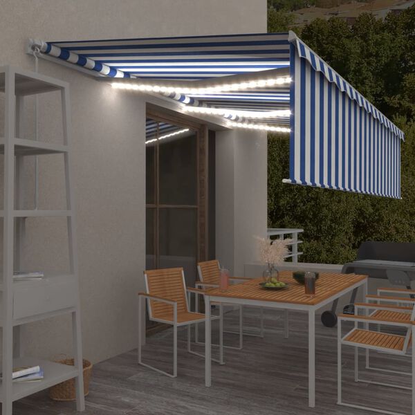 vidaXL Markise Manuell Einziehbar mit Rollo & LED 6x3 m Blau & Wei&szlig;
