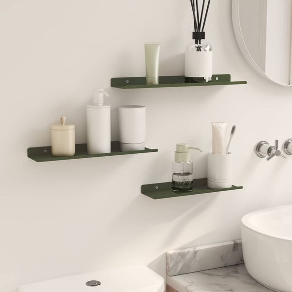 vidaXL Schwebendes Regal 3 pcs Olive Gr&uuml;n 40 x 9 x 2,5 cm Stahl