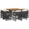 vidaXL 9-tlg. Garten-Essgruppe mit Kissen Schwarz Poly Rattan