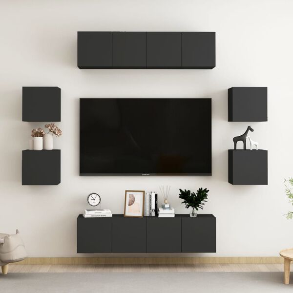 vidaXL 8-tlg. TV-Schrank-Set Schwarz Holzwerkstoff