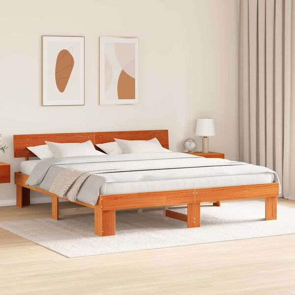 vidaXL Bettrahmen Wachsbraun 200 x 200 cm Massives Kiefernholz