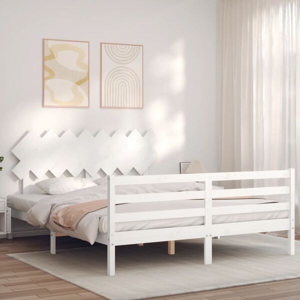 vidaXL Massivholzbett mit Kopfteil Wei&szlig; 160x200 cm