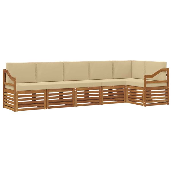 vidaXL Ecksofa Set mit Kissen 6 pcs Natur und Beige Massivholz Akazie