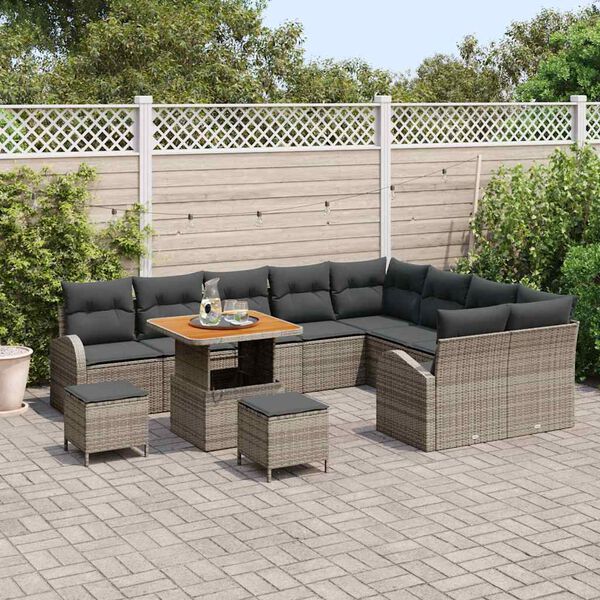 vidaXL Garten-Sofa-Set mit Kissen 12 pcs Grau Poly Rattan