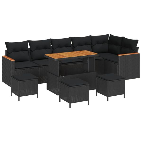 vidaXL Gartensofa-set mit Kissen 10 pcs Schwarz Poly Rattan