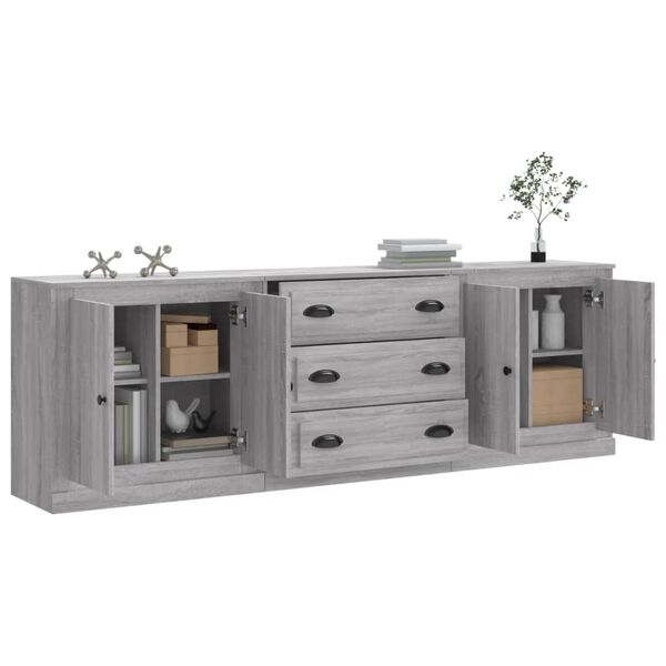 vidaXL Sideboards 3 Stk. Grau Sonoma Holzwerkstoff