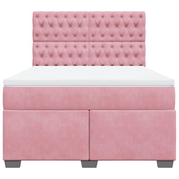 vidaXL Boxspringbett mit Matratze Rosa 160x200 cm Samt
