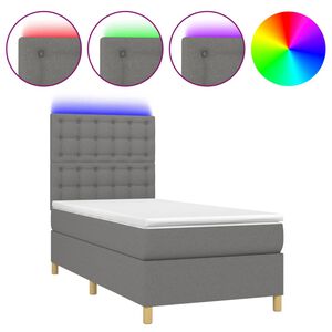 vidaXL Boxspringbett mit Matratze & LED Dunkelgrau 90x200 cm Stoff