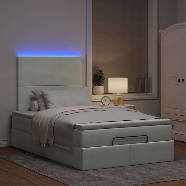 vidaXL Ottoman-Bett mit Matratzen & LEDs Hellgrau 120x200 cm Samt