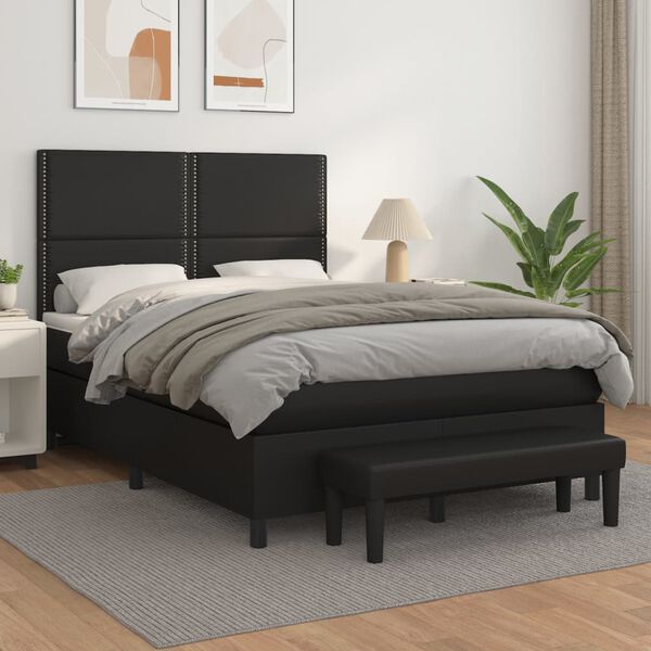 vidaXL Boxspringbett mit Matratze Schwarz 140x200 cm Kunstleder