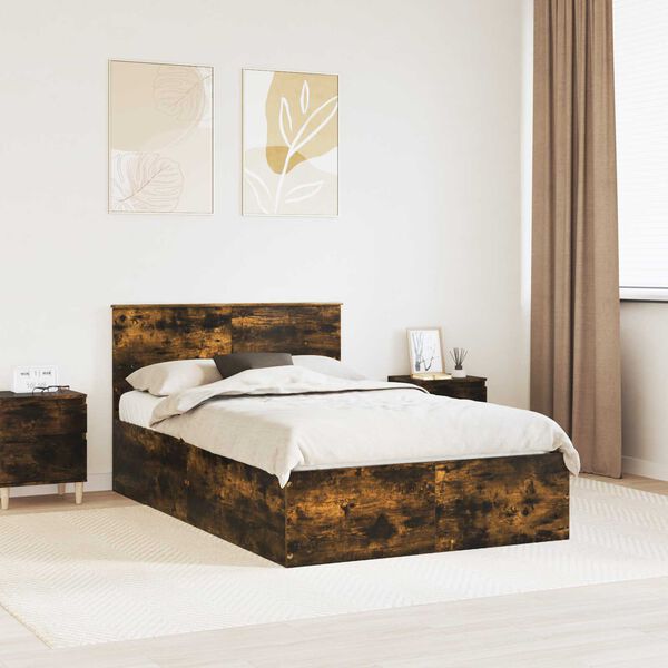 vidaXL Bettrahmen Ger&auml;ucherte Eiche 120 x 200 cm Holzwerkstoff