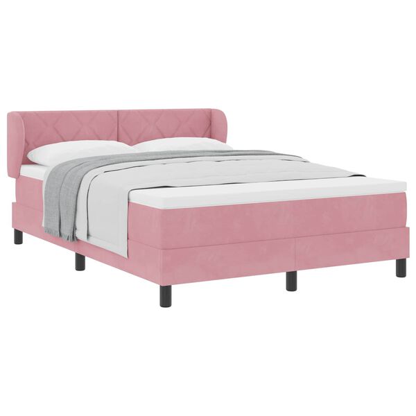 vidaXL Boxspringbett mit Matratze mit Kopfteil Rosa 160 x 200 cm Samt
