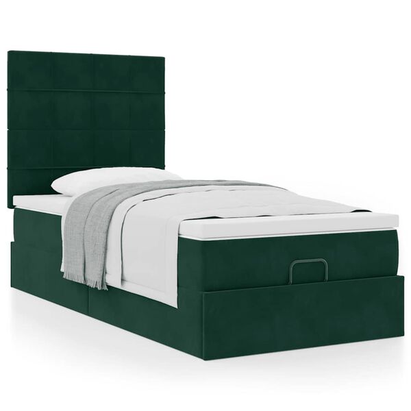 vidaXL Ottoman-Bett mit Matratzen Dunkelgr&uuml;n 90x190 cm Samt