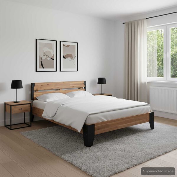 vidaXL Massivholzbett Akazie Stahl 193x203 cm