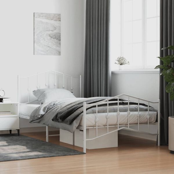 vidaXL Bettgestell mit Kopf- und Fu&szlig;teil Metall&nbsp;Wei&szlig; 107x203 cm