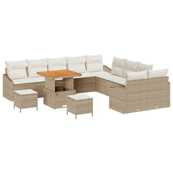 vidaXL Garten-Sofa-Set mit Kissen mit Speicher 13 pcs Beige und Creme