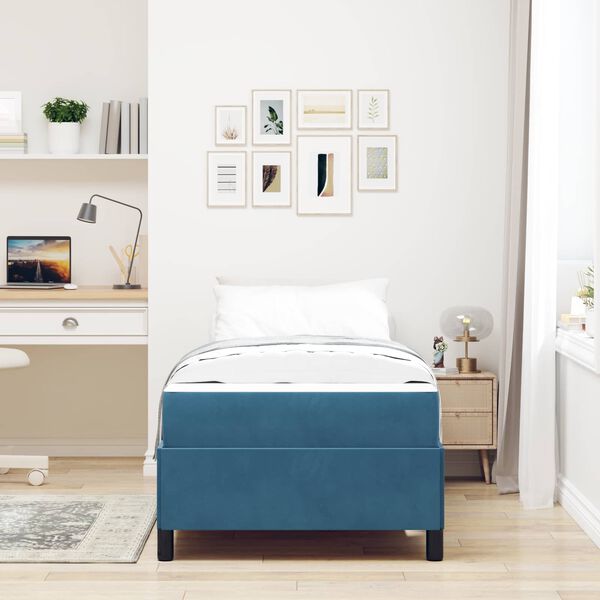 vidaXL Bettrahmen mit Matratze Dunkelblau 90 x 190 cm Stoff