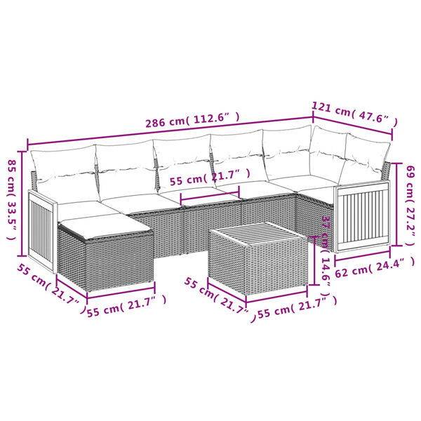 vidaXL 8-tlg. Garten-Sofagarnitur mit Kissen Schwarz Poly Rattan