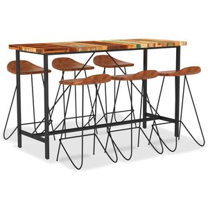 vidaXL 7-tlg. Bar-Set Altholz und Echtleder