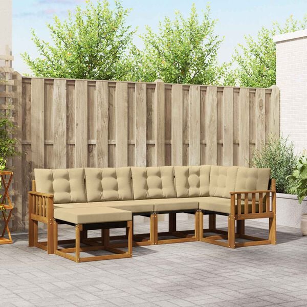 vidaXL Outdoor-Sofagarnitur mit Kissen 6 pcs Natur und Beige