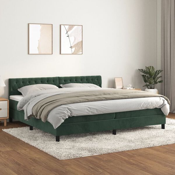 vidaXL Boxspringbett mit Matratze Dunkelgr&uuml;n 200x200 cm Samt