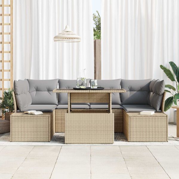 vidaXL Garten-Sofa-Set mit Kissen 7 pcs Beige und Hellgrau