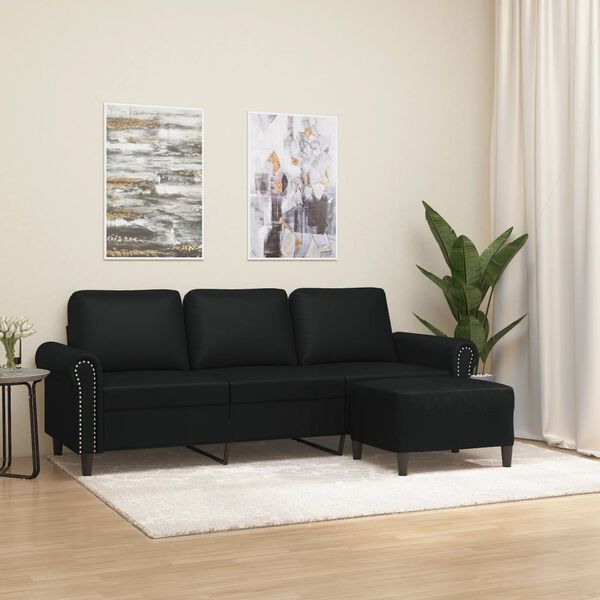 vidaXL 3-Sitzer-Sofa mit Hocker Schwarz 180 cm Kunstleder
