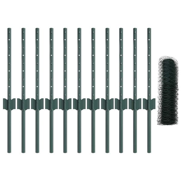 vidaXL Zaun mit Pfosten Gr&uuml;n 0,4 x 25 m Stahl