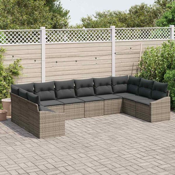 vidaXL Sofa Set mit Kissen 10 pcs Grau Poly Rattan