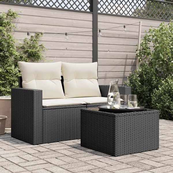 vidaXL Gartentisch mit Glasplatte Schwarz 55 x 55 x 37 cm Poly Rattan