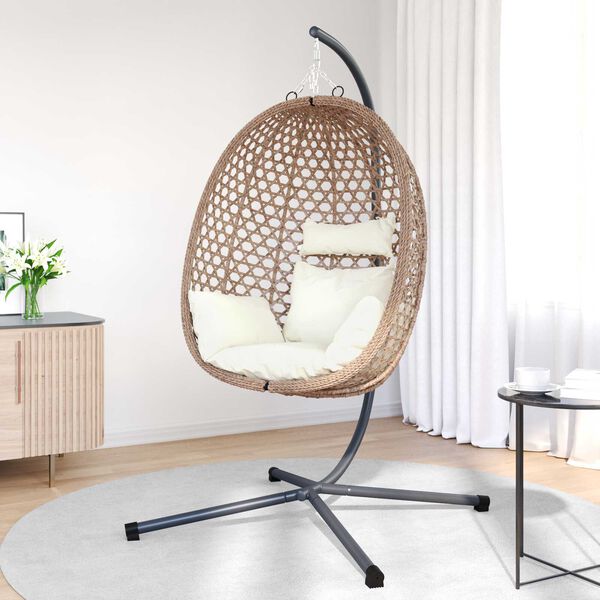 vidaXL H&auml;ngendes Ei-Stuhl Hellcreme 104 x 100 x 191 cm Poly-Rattan