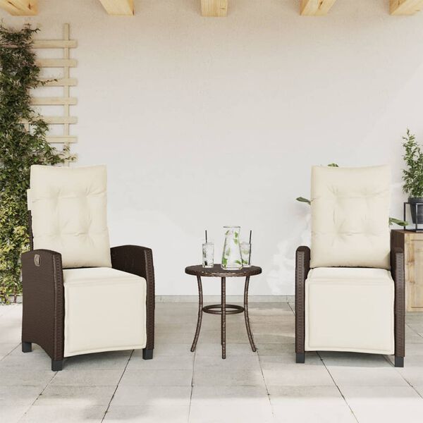 vidaXL 3-tlg. Bistro-Set mit Kissen Braun Poly Rattan