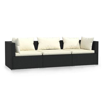 vidaXL 3-Sitzer-Sofa mit Kissen Schwarz Poly Rattan