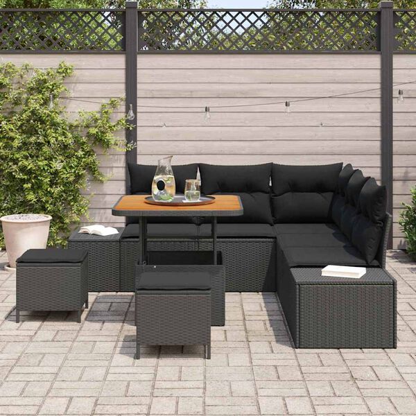 vidaXL Garten-Sofa-Set mit Kissen 8 pcs Schwarz Poly Rattan