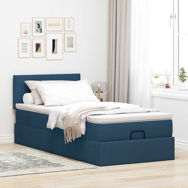 vidaXL Ottoman-Bett mit Matratze Blau 80x200 cm Stoff