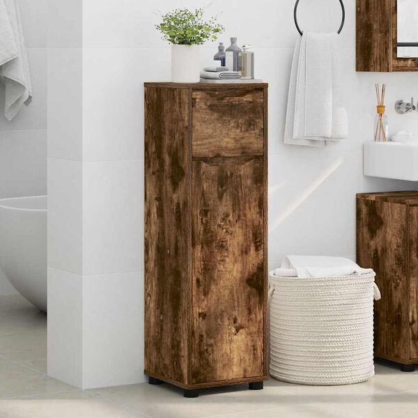 vidaXL Badezimmerschrank mit T&uuml;r Ger&auml;ucherte Eiche 30,5 x 30 x 101 cm