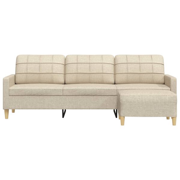 vidaXL 3-Sitzer-Sofa mit Hocker Creme 210 cm Stoff