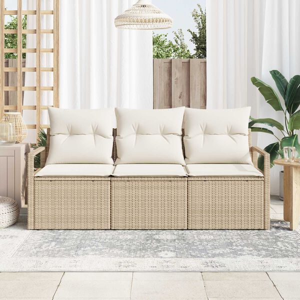 vidaXL Sofa Set mit Kissen 3 pcs Beige Poly Rattan